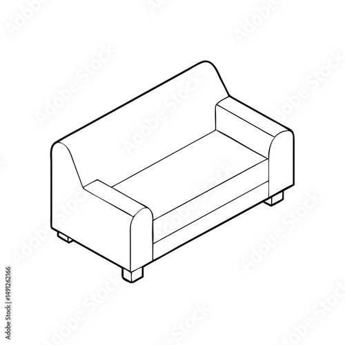 Icon of a sofa in isometrics in a minimalist design showcasing a stylish and comfortable seating option for living spaces on a white background