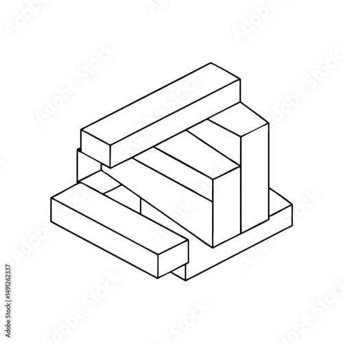 Icon of a firewood rack in isometrics in a minimalist design showcasing a functional and stylish storage solution for firewood on a white background