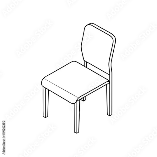 Icon of a dining chair  in isometrics in a minimalist design showcasing a simple and functional seating option on a white background