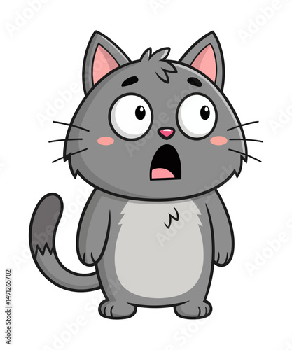 Adorable standing kitty illustration with pink cheeks and shocked reaction on transparent background