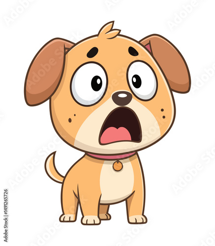 Cute surprised dog illustration with open mouth and collar, vector cartoon character
