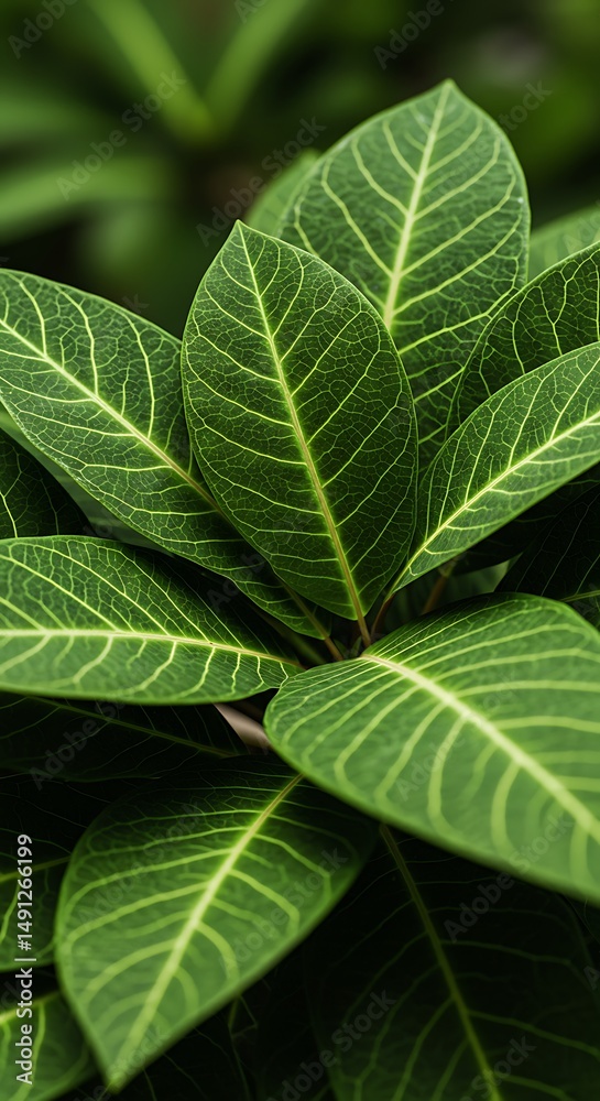 Emerald Veined Leaves: Lush Green Botanical Close-Up Emerald Veined Leaves: Lush Green Botanical Close-Up