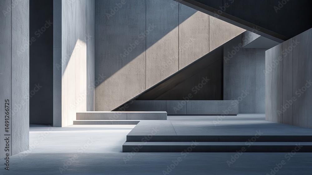 Fototapeta premium Minimalist Architectural Interior with Light and Shadows in Monochrome