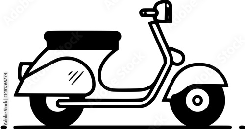 Retrostyled motor scooter silhouette on flat ground