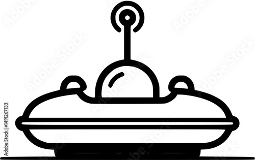 Whimsical UFO with antenna hovering gently