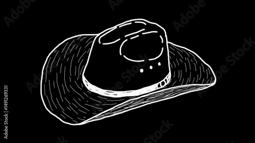 White wiggly hand drawn cowboy hat icon on alpha