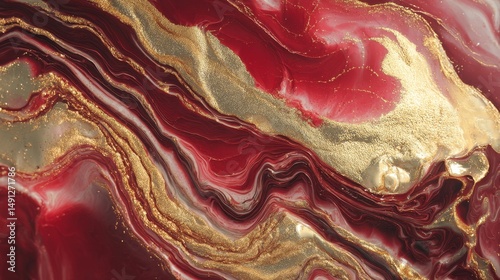 Red and gold metallic liquid texture background