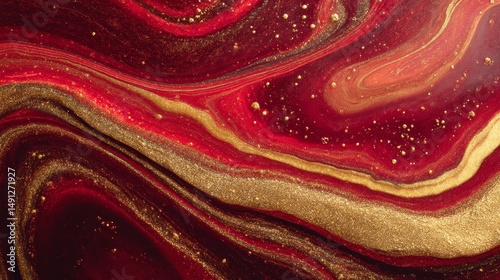 Red and gold metallic liquid texture background