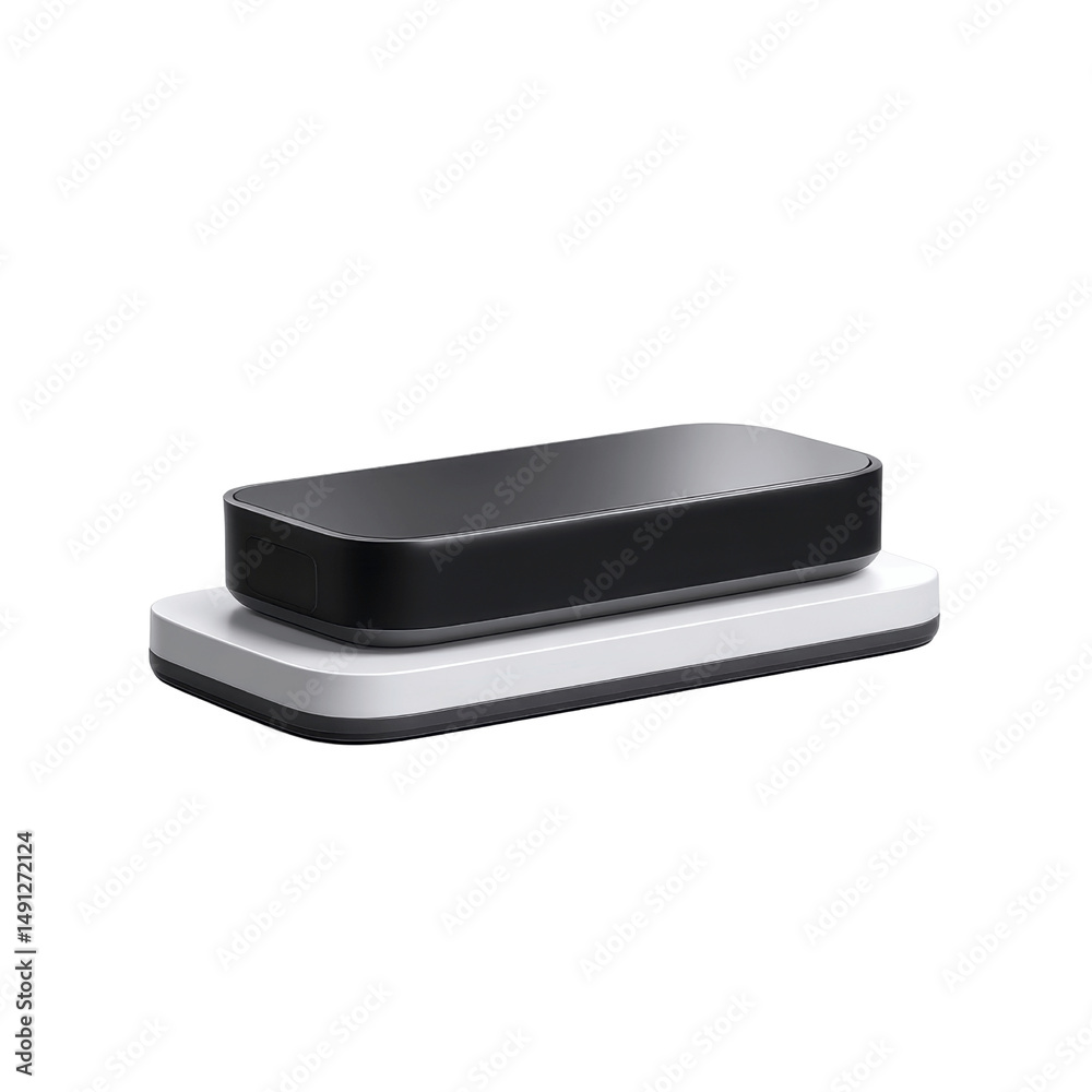 Sleek Modern Black and White Electronic Device on a Stand Sleek Modern Black and White Electronic Device on a Stand
