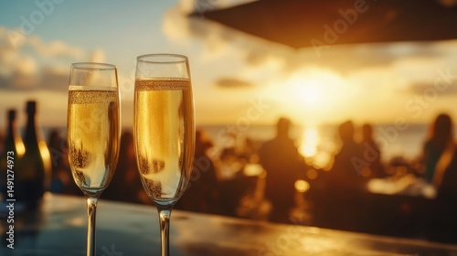 Sunset Champagne Cocktails on Beachfront