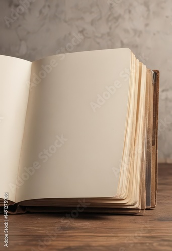 Blank photo album pages, open vertical display Ideal for nostalgic design , photo, background