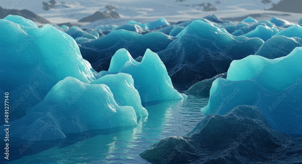 Fototapeta premium Stunning turquoise icebergs floating in serene water under a bright sky, showcasing natural beauty and tranquility