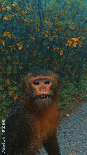 Close-up Portrait of a Macaque Monkey