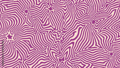Abstract vector illustration in modern psychedelic style: purple wavy lines form star-like shapes on a beige background. This trendy Y2K-inspired style is popular in current graphic design.