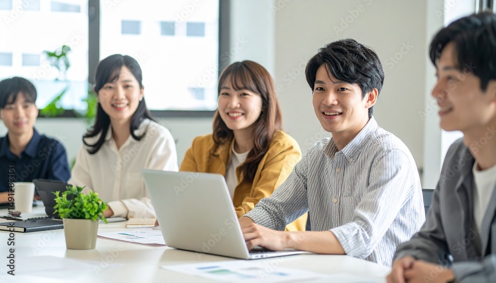 スタートアップの企画会議に集まる社員たち スタートアップの企画会議に集まる社員たち