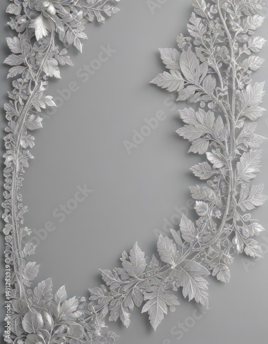 Silver leaf lace border, intricate design on soft backdrop, artwork, leaves, delicate