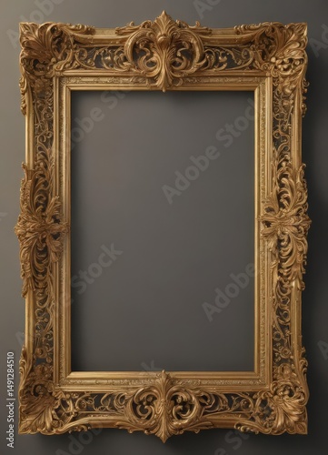 Ornate gold frame with delicate filigree, antique aesthetic, elegant, background