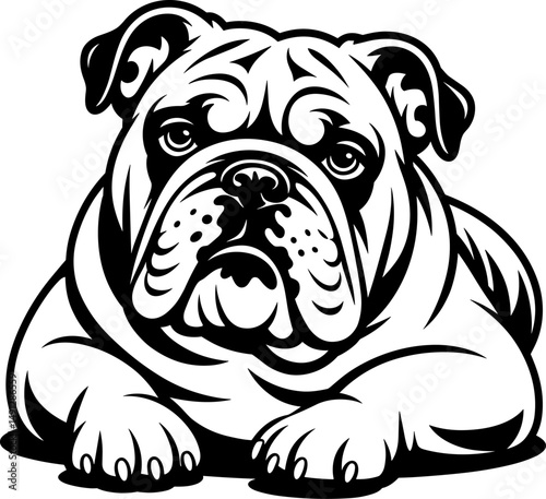 Relaxed English Bulldog Full-Body Line Art Illustration