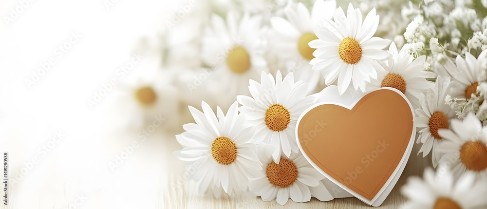 Obraz premium Romantic Daisies Bouquet with Heart Shaped Card