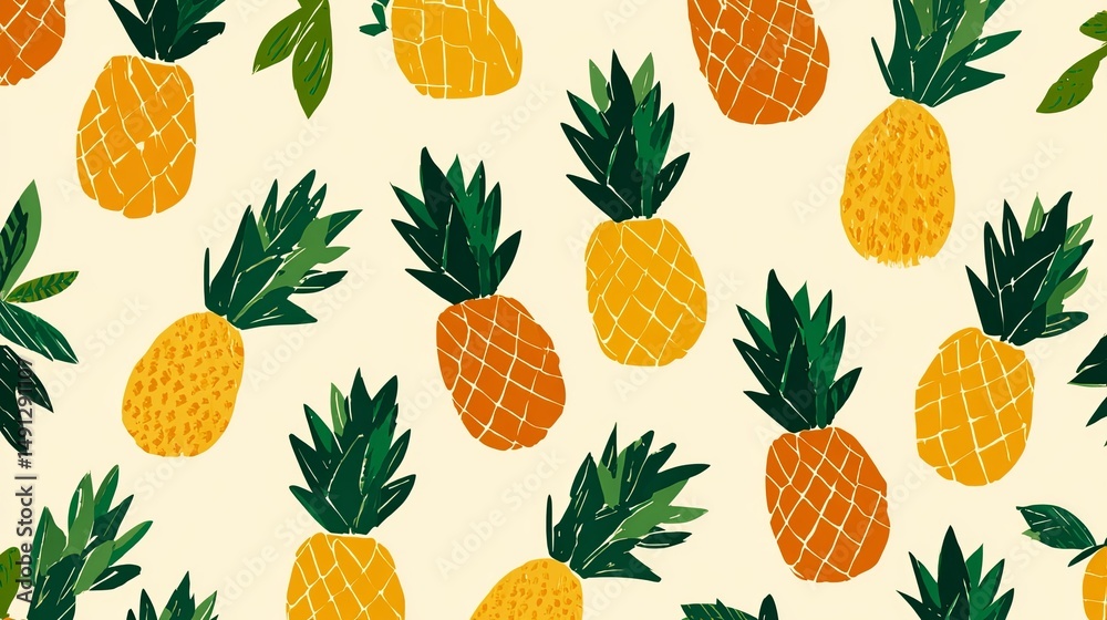 Fresh Pineapple Pattern on White Background Fresh Pineapple Pattern on White Background