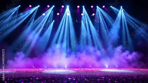 Stage lighting with vibrant colors and smoke effects
