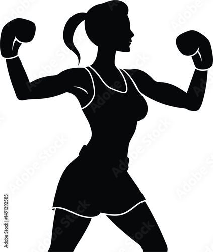 female boxing silhouette vector art illustration empowering 