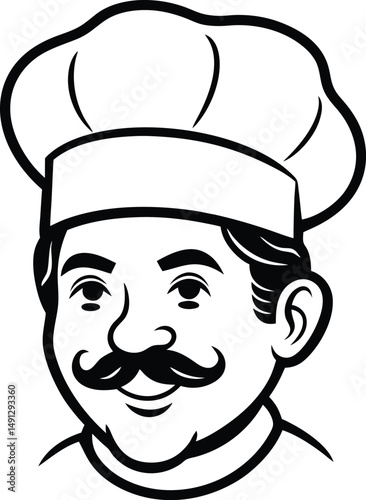 chef with mustache hat silhouette vector art illustration 