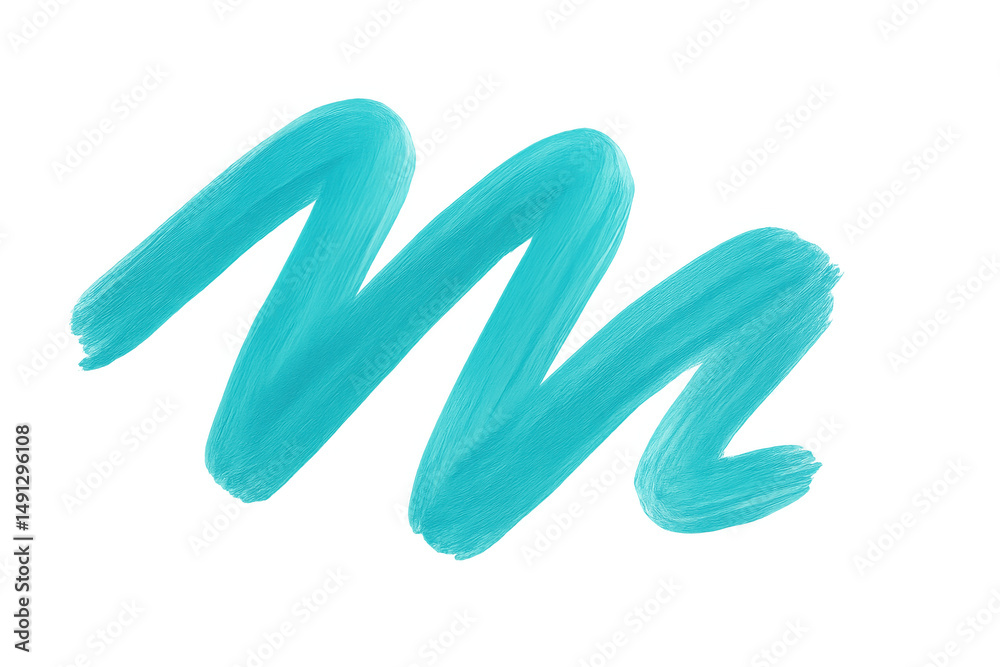 Fototapeta premium Turquoise acrylic paint forming a zigzag pattern with visible brush strokes, isolated on transparent background