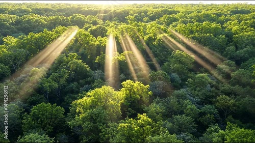 Sunlight streams through forest, possible background