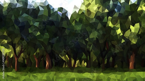 Geometric Low Poly Forest Landscape Illustration
