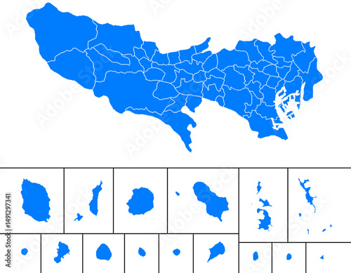 東京都　地図　ブルー　イラスト