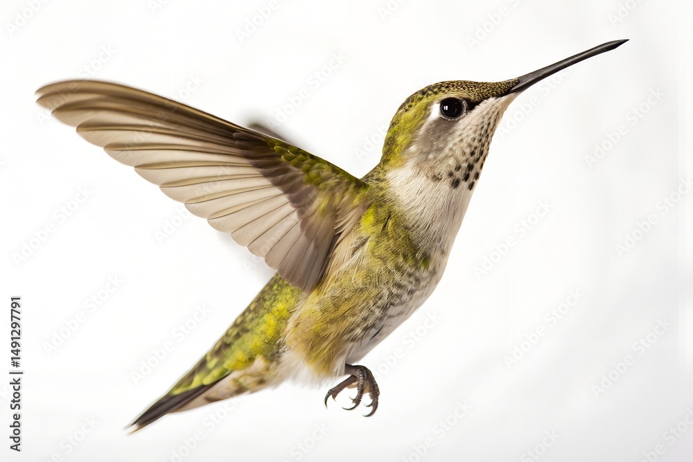 Fototapeta premium Hummingbird in flight isolated on white background wildlife photography