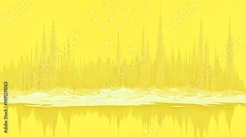 Winter Snow Scene Yellow Pine Forest Lake Reflection