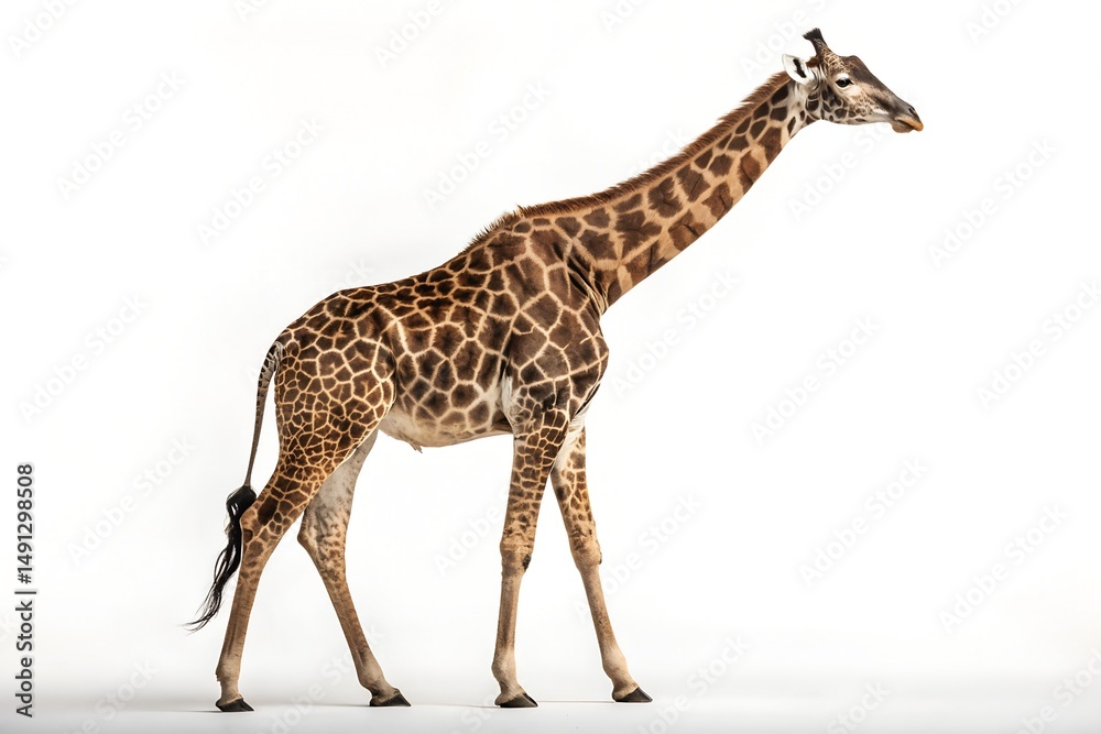Naklejka premium Giraffe walking isolated on white background wildlife animal