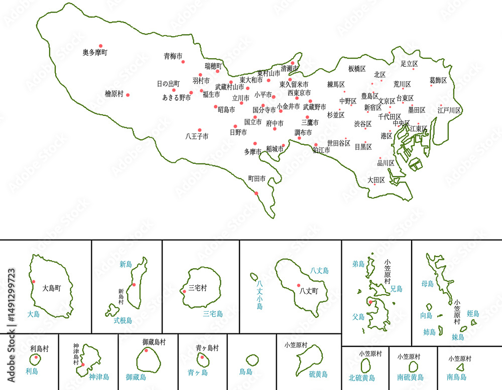Obraz premium 東京都 地図 白 斑点 イラスト