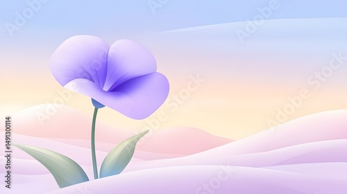 Pastel Purple Flower in Soft Landscape Sunrise