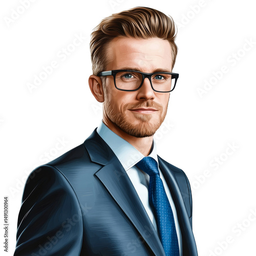 Smiling Man in Suit and Glasses Portrait, Cut Out Transparent