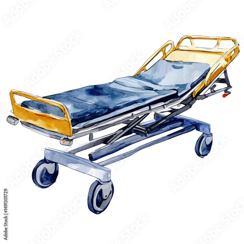 watercolor of Hospital Stretcher In An Emergency Room, vector high quality, isolated on a white background.