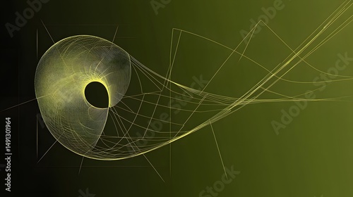Abstract Yellow Green Network Lines Spiral Design