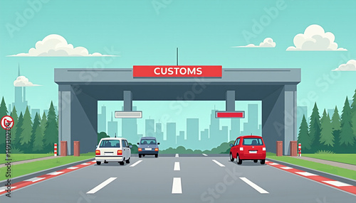 Busy Urban Gas Station with Cars and Traffic on Asphalt Road