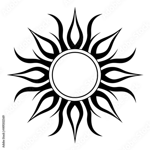 A radiant and striking black and white sun symbol, representing energy, warmth, and positivity. A bold, graphic representation of solar power, perfect for design projects.