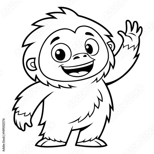 A Friendly Yeti Waving Hello, Adorable Cartoon Illustration. coloring page
