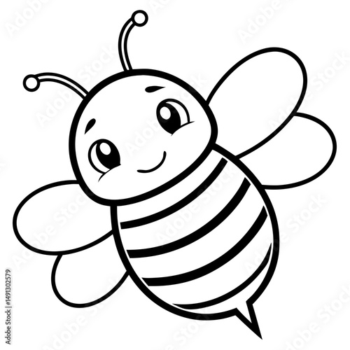 A charming line art depiction of a honeybee, showcasing its cute and innocent demeanor with expressive eyes. coloring page