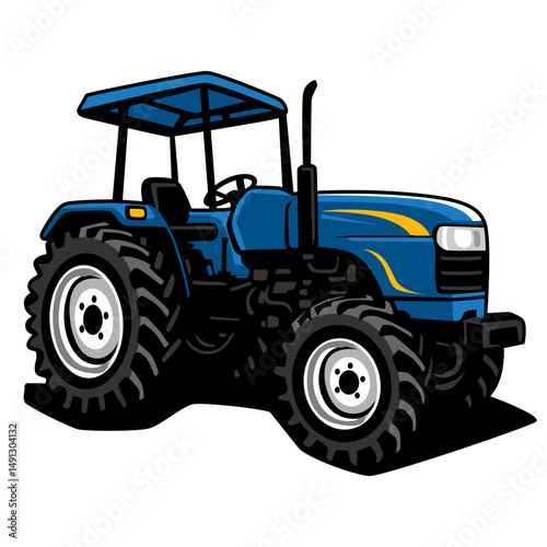 Blue Farm Tractor Vector Illustration Isolated on White
