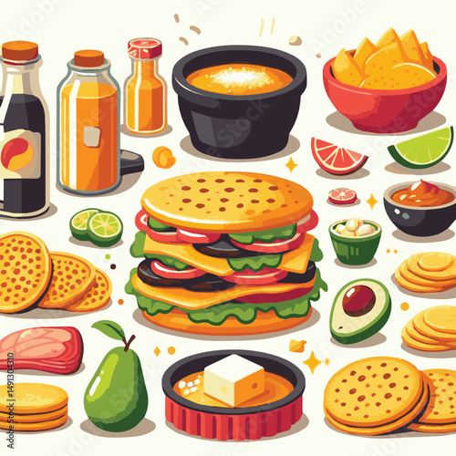 food, arepa, breakfast, colombia, bread, corn, lunch, traditional, typical, latin, dinner, homemade, meal, delicious, snack, cuisine, cheese, grilled, chicken, isolated, meat, culture, tradition, maiz