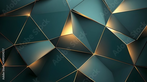Abstract Dark Green Gold Geometric Triangles Background