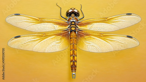 Golden Dragonfly Detailed Wings Macro Insect