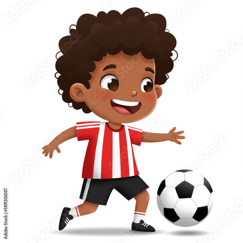 Cheerful Young Boy About to Kick Soccer Ball – Playful Cartoon Vector Illustration