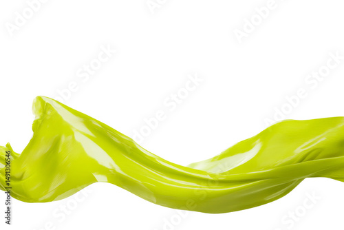 Vibrant chartreuse fluid shape, curve form, wave motion, cut out transparent