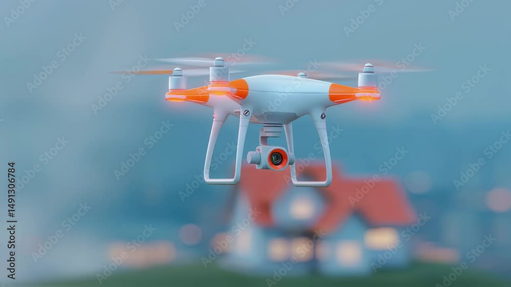 A hightech drone equipped with artificial intelligence navigates effortlessly around a property identifying and avoiding sensitive areas marked for privacy while maintaining vigilance